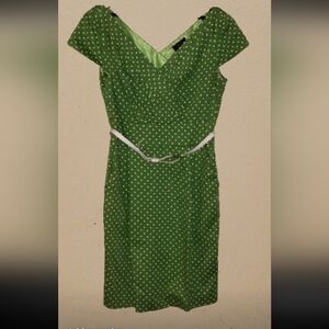 Elegant Green Polka Dot Midi Dress NWOT